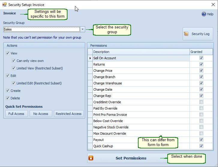 General Security Setup Form