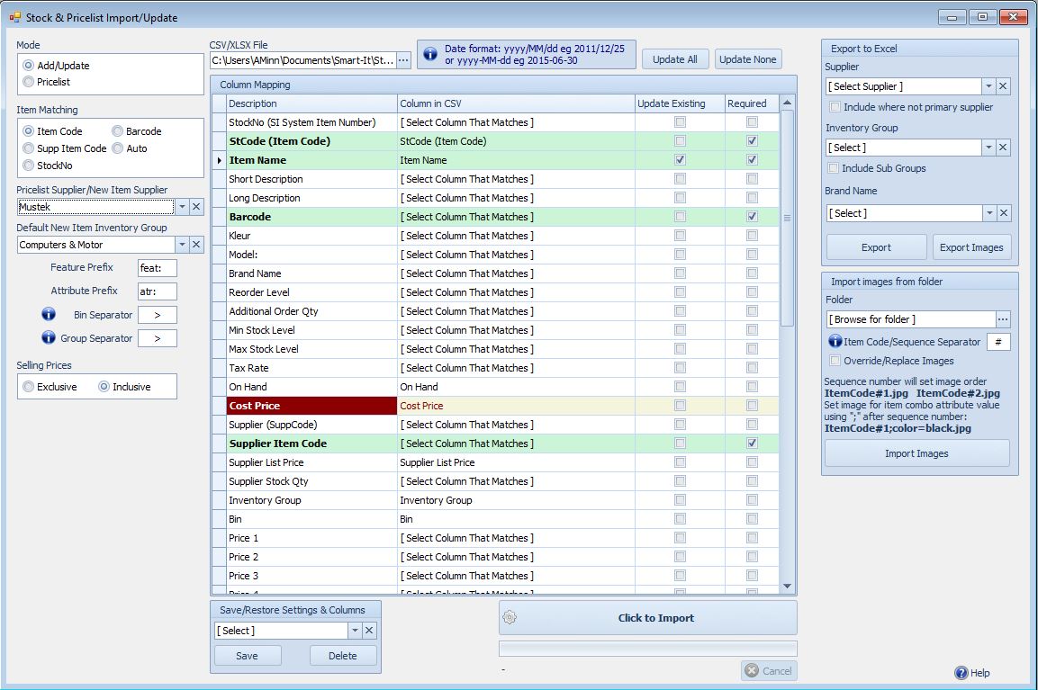 Stock & Pricelist Import/Update
